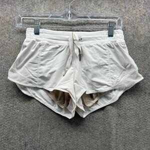 Lululemon Shorts Women 4 White Tan Lined Running Athletic Activewear Speed Up